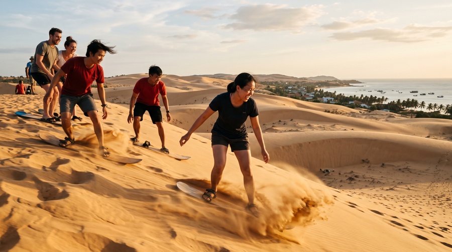Sandboarding — riding on sand dunes